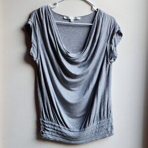 Max Studio Gray Draped Neckline Cap Sleeve Jersey Size Small